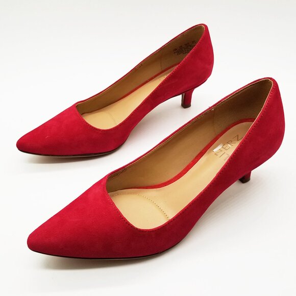 Naturalizer Pippa Suede Pumps 6.5M Red Pointy Toe Kitten Heel Comfort Cushion - Picture 1 of 16